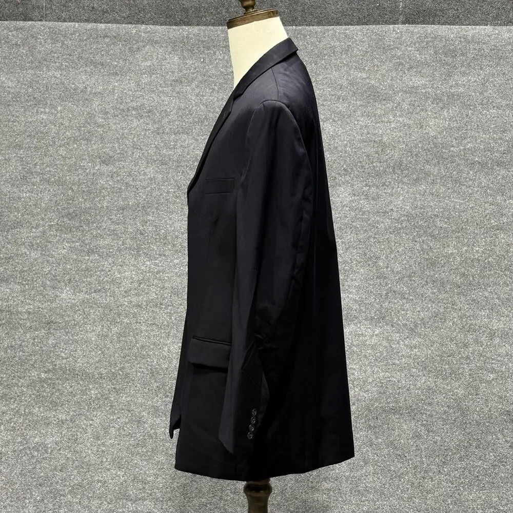Calvin Klein Blazer Mens 46L Black 100% Wool 3 Button Notch Lapel Sport Coat